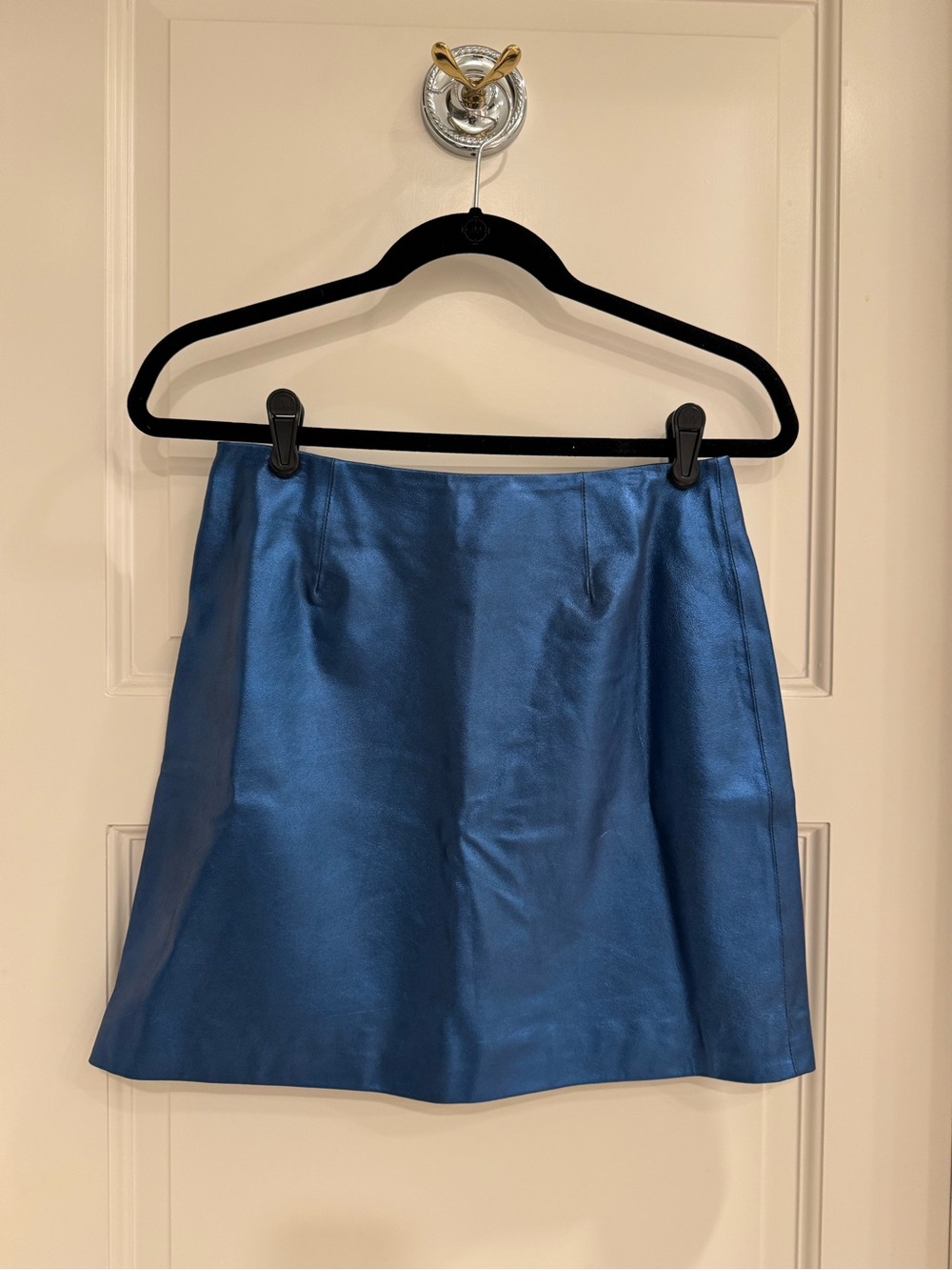 Alexa Chung Faux Leather Metallic Blue Mini Skirt